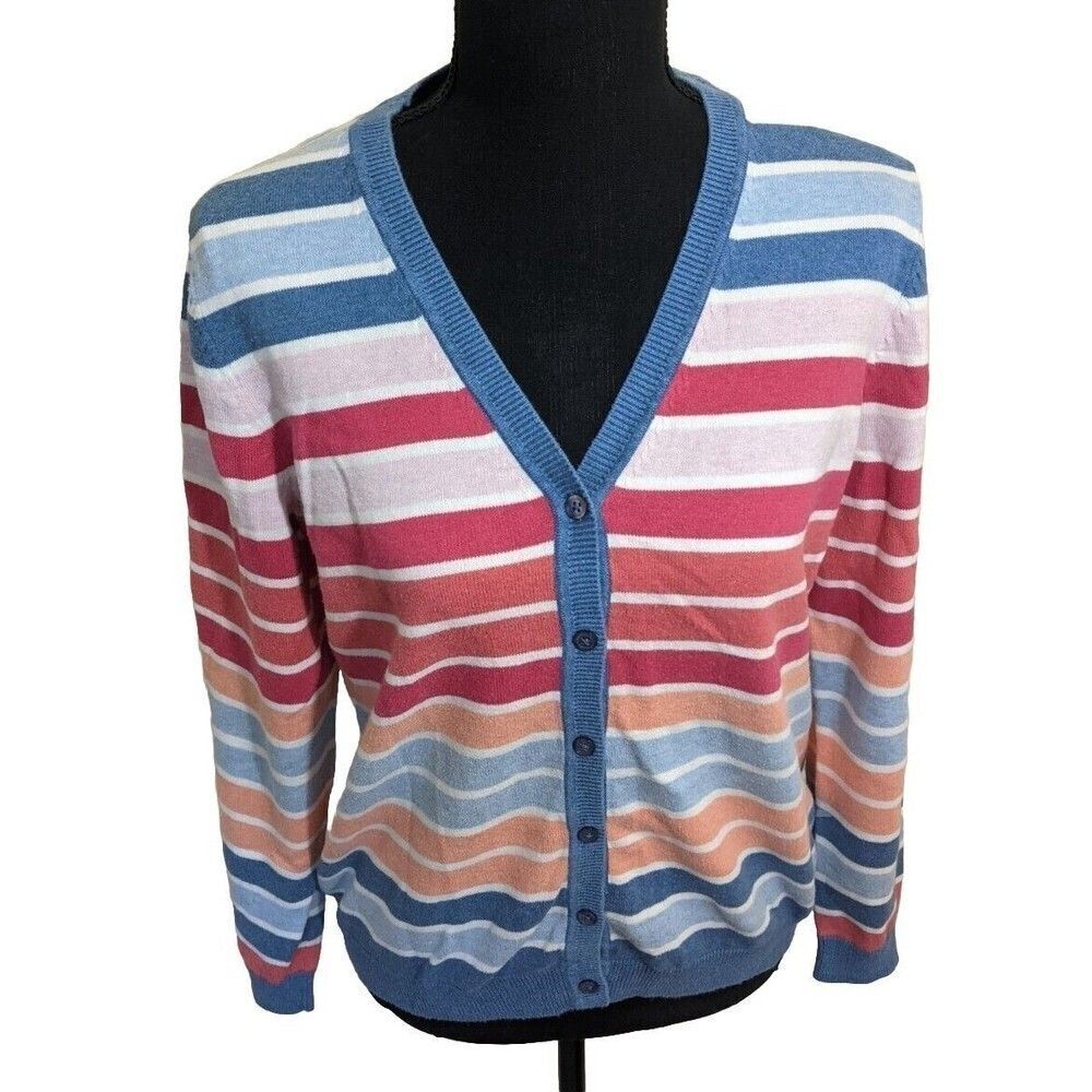 Christian Berg Women's Cardigan Sweater Striped Cotton Preppy Size 40